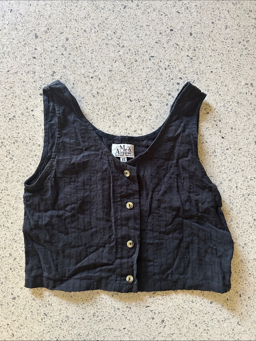 Mae & Arrow Black Button-Front Crop Tank
